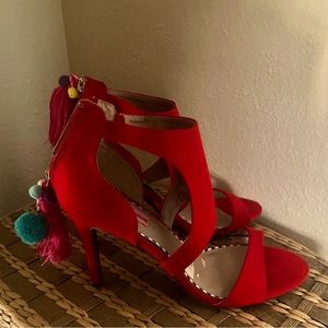 Betsy Johnson Red PomPom heels - never worn